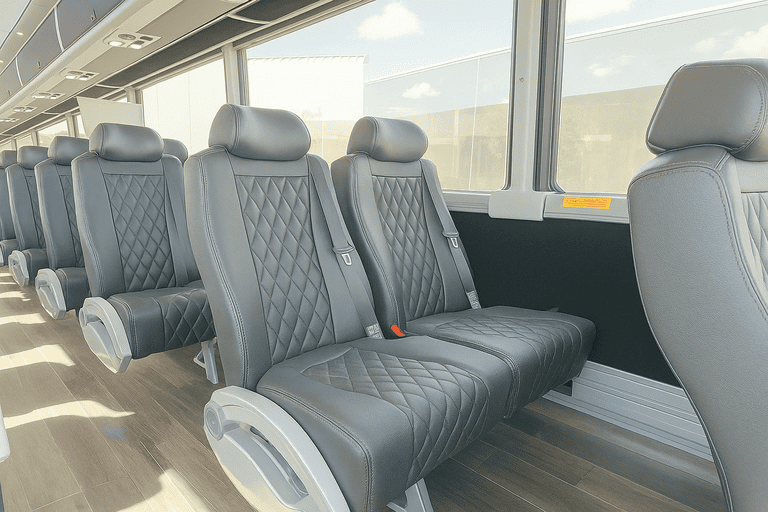 interior of High Point Minibus Company charter bus